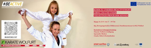 Karate Wolfurt #BeActive Night 2023 - ein vielseitiger Kampfkunst & Gesundheitsabend für alle Tag der offenen Tür, 23.9.