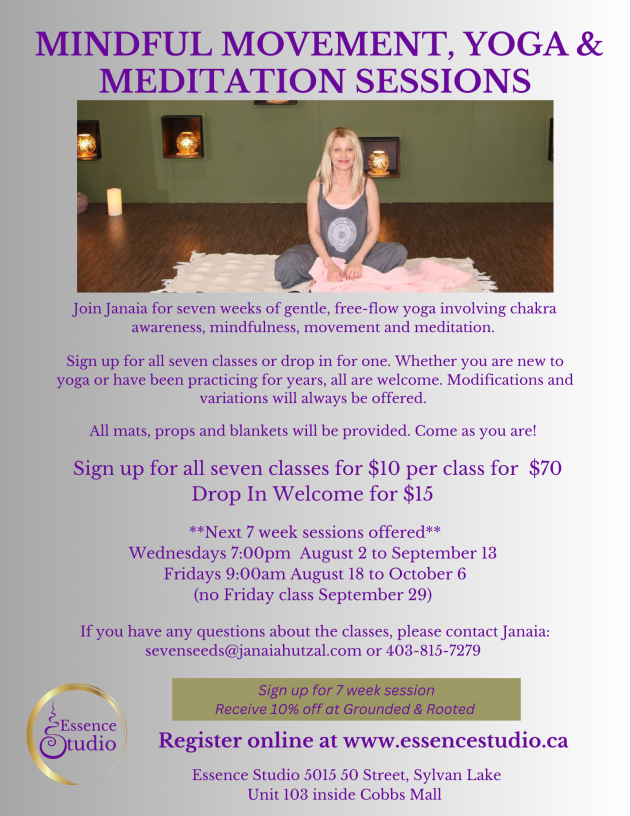 Click on class date for details & to register – Mindful Movement, Yoga &  Meditation - Fridays 9:00am - August 18 to October 6 (No class Sept 29),  Multiple dates and times