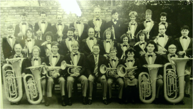 A photograph of the Foss Dyke Brass Band from 1988.