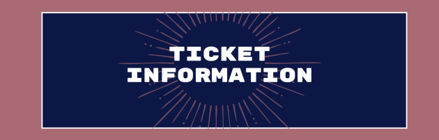 Ticket Information on a blue background with a pink starburst pattern