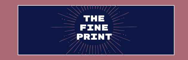 The Fine Print on a blue background with a pink starburst pattern
