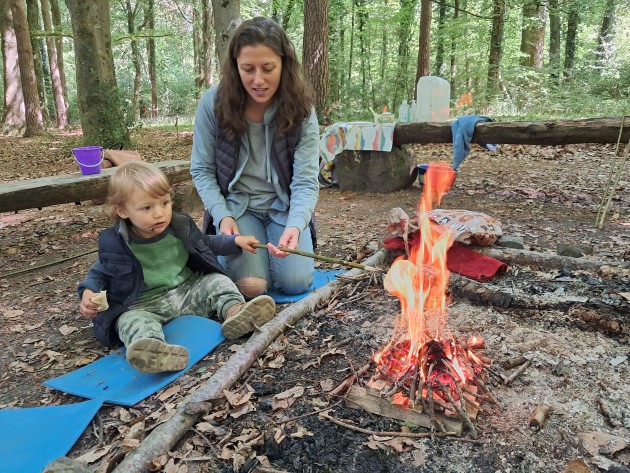 Toasting bread on the campfire