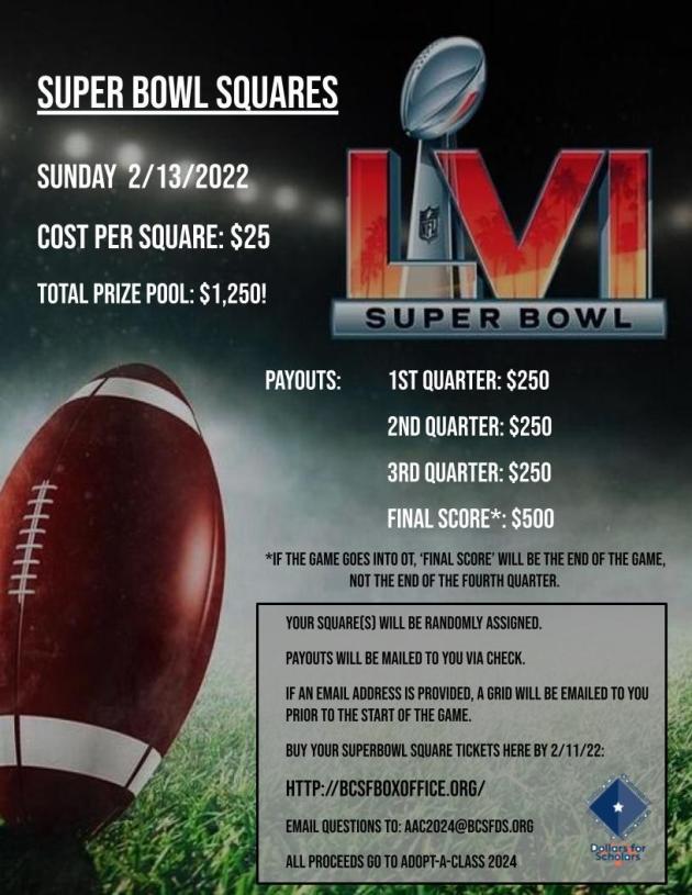 Buy Your Squares! – Super Bowl Squares – Other, Sun Feb 13, 2022 6