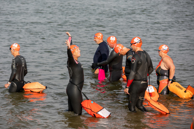 Swimmers entering the water at AYC