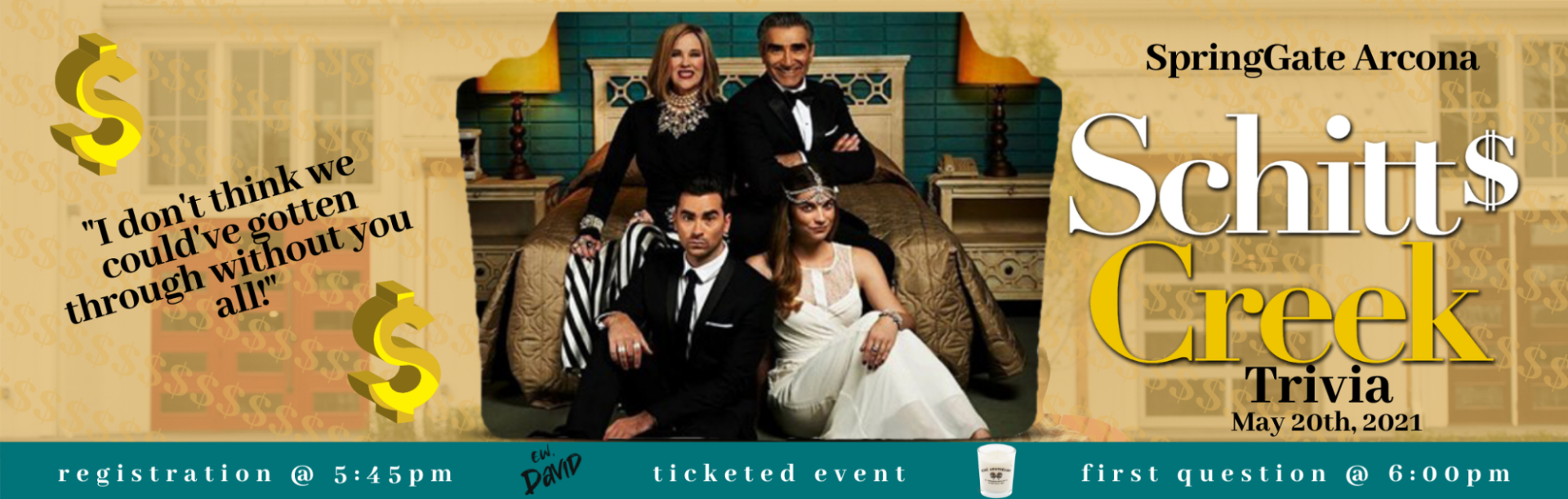 Buy Tickets For Schitt S Creek Trivia Arcona At Springgate Arcona Thu May 20 2021 6 00 Pm 10 30 Pm
